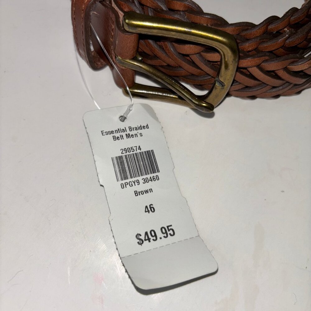 NEW LL Bean Braided Brown Genuine Leather Belt Brass Buckle SIZE 46 - Picture 6 of 6